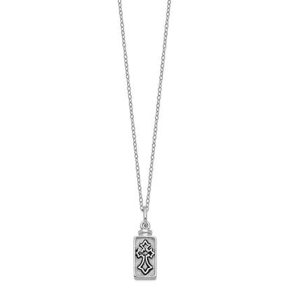 Sterling Silver Antiqued Rectangle Box Cross Ash Holder Necklace 18"