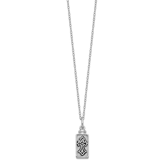 Sterling Silver Antiqued Rectangle Box Cross Ash Holder Necklace 18"