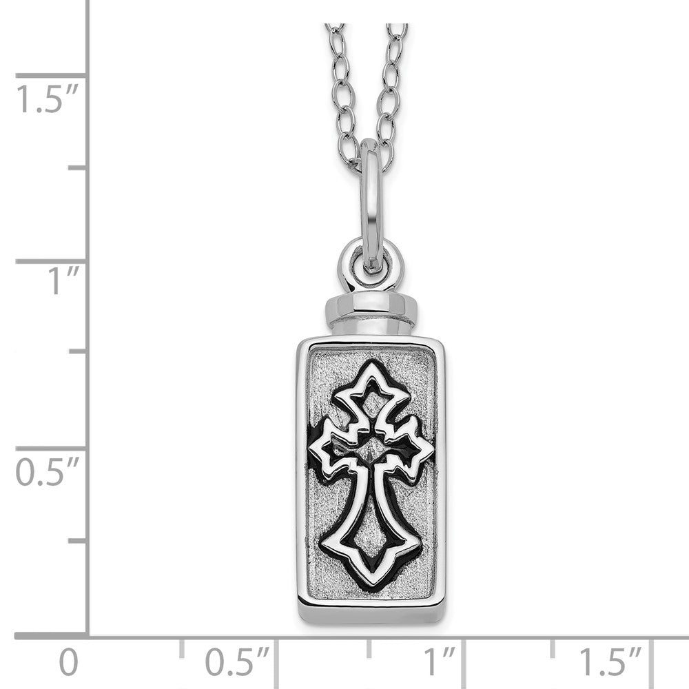 Sterling Silver Antiqued Rectangle Box Cross Ash Holder Necklace 18"
