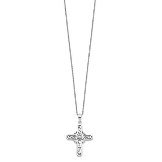 Sterling Silver Prayer Cross Necklace 18"
