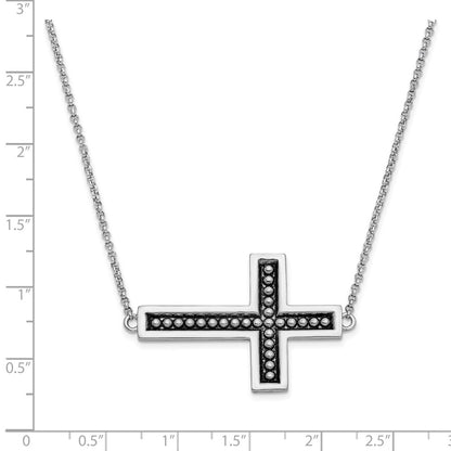 Sterling Silver Antiqued Cross Necklace 17.5"