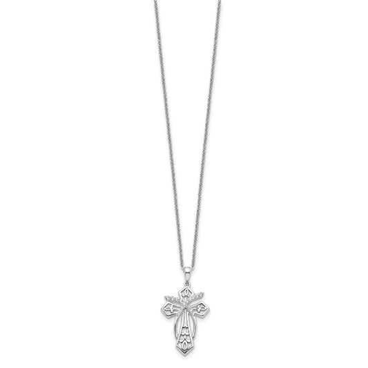 Sterling Silver Cubic Zirconia Antiqued The Salvation Cross Necklace 18"