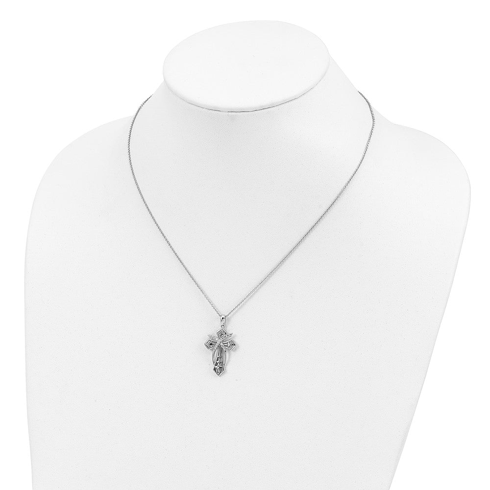 Sterling Silver Cubic Zirconia Antiqued The Salvation Cross Necklace 18"