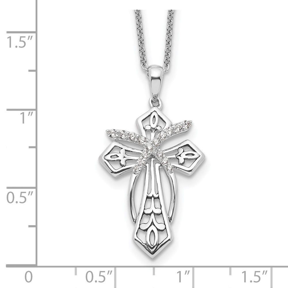 Sterling Silver Cubic Zirconia Antiqued The Salvation Cross Necklace 18"