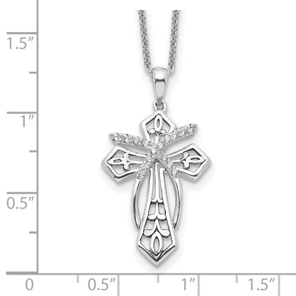 Sterling Silver Cubic Zirconia Antiqued The Salvation Cross Necklace 18"