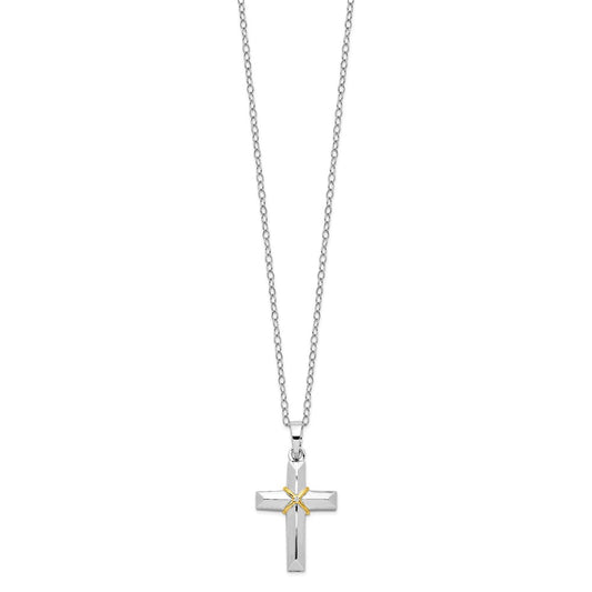 Sterling Silver Cubic Zirconia Gold-tone Accent Cross Ash Holder Necklace 18"