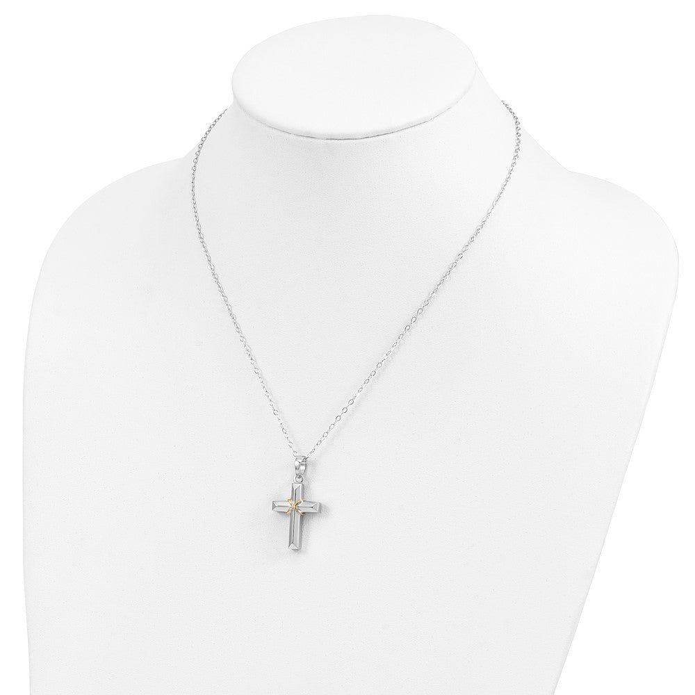 Sterling Silver Cubic Zirconia Gold-tone Accent Cross Ash Holder Necklace 18"
