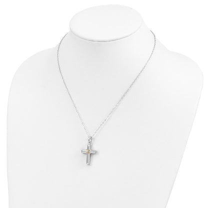 Sterling Silver Cubic Zirconia Gold-tone Accent Cross Ash Holder Necklace 18"
