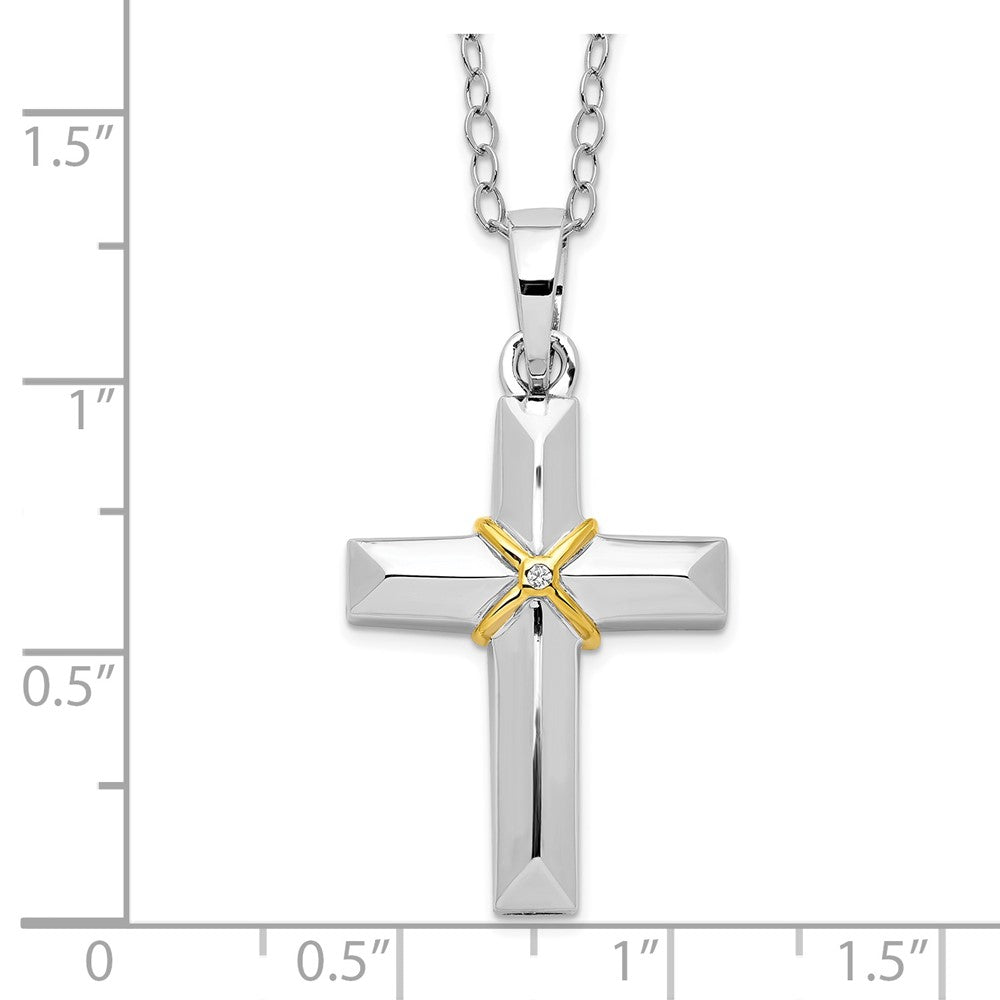 Sterling Silver Cubic Zirconia Gold-tone Accent Cross Ash Holder Necklace 18"