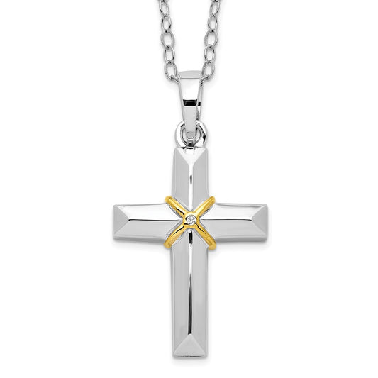 Sterling Silver Cubic Zirconia Gold-tone Accent Cross Ash Holder Necklace 18"