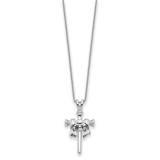 Sterling Silver Antiqued IBTJ (I belong to Jesus) Cross with Sentiment Necklace 22"