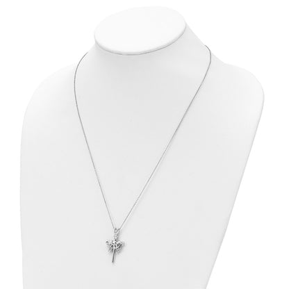Sterling Silver Antiqued IBTJ (I belong to Jesus) Cross with Sentiment Necklace 22"