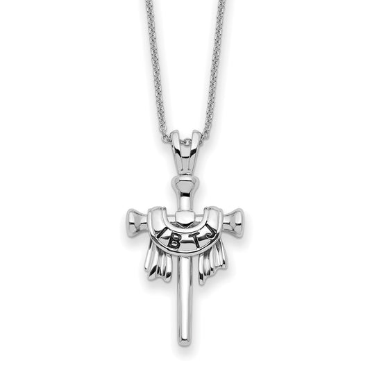 Sterling Silver Antiqued IBTJ (I belong to Jesus) Cross with Sentiment Necklace 22"