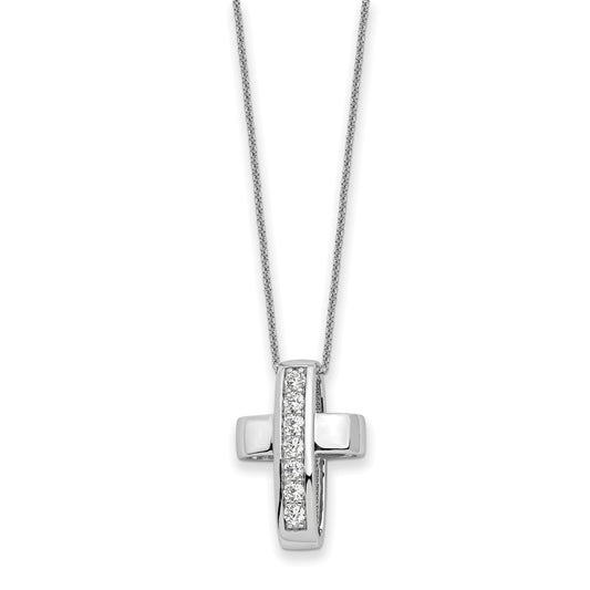 Sterling Silver Cubic Zirconia Good and Perfect Cross Necklace 22"