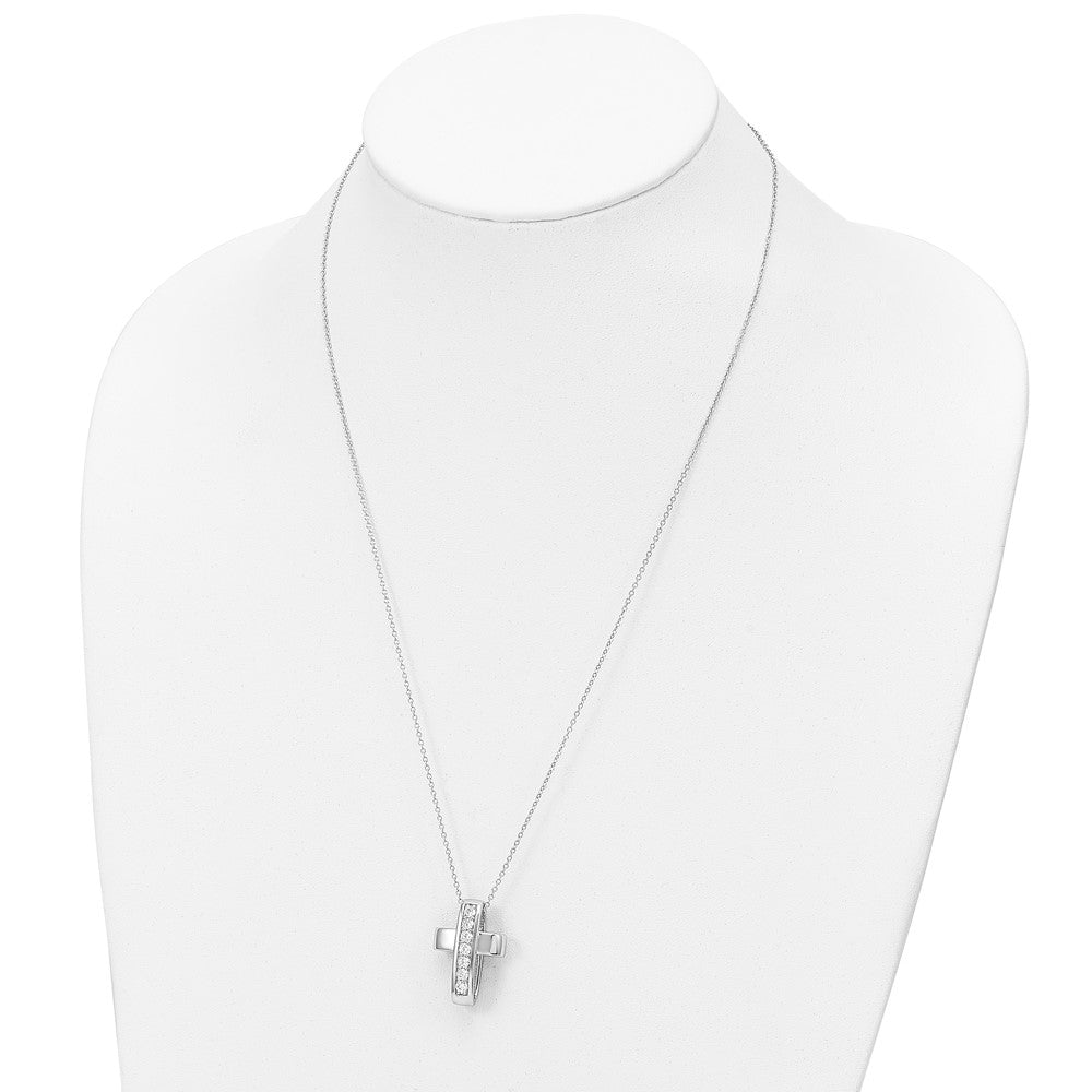 Sterling Silver Cubic Zirconia Good and Perfect Cross Necklace 22"