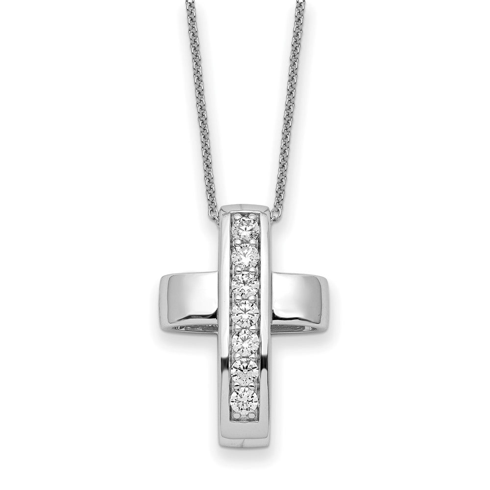 Sterling Silver Cubic Zirconia Good and Perfect Cross Necklace 22"