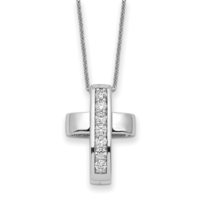 Sterling Silver Cubic Zirconia Good and Perfect Cross Necklace 22"