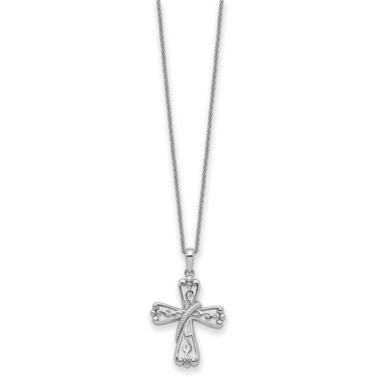 Sterling Silver Love Never Fails Cross Necklace 22"