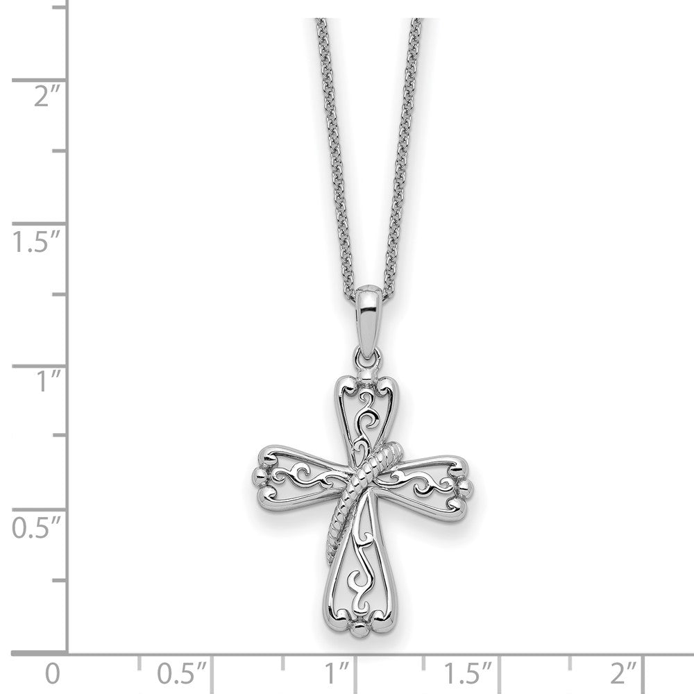 Sterling Silver Love Never Fails Cross Necklace 22"