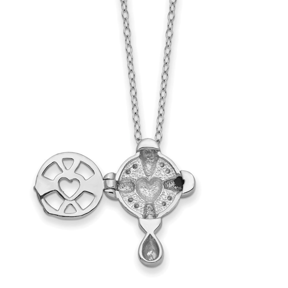 Sterling Silver Cubic Zirconia Memory Cross Locket Necklace 18"