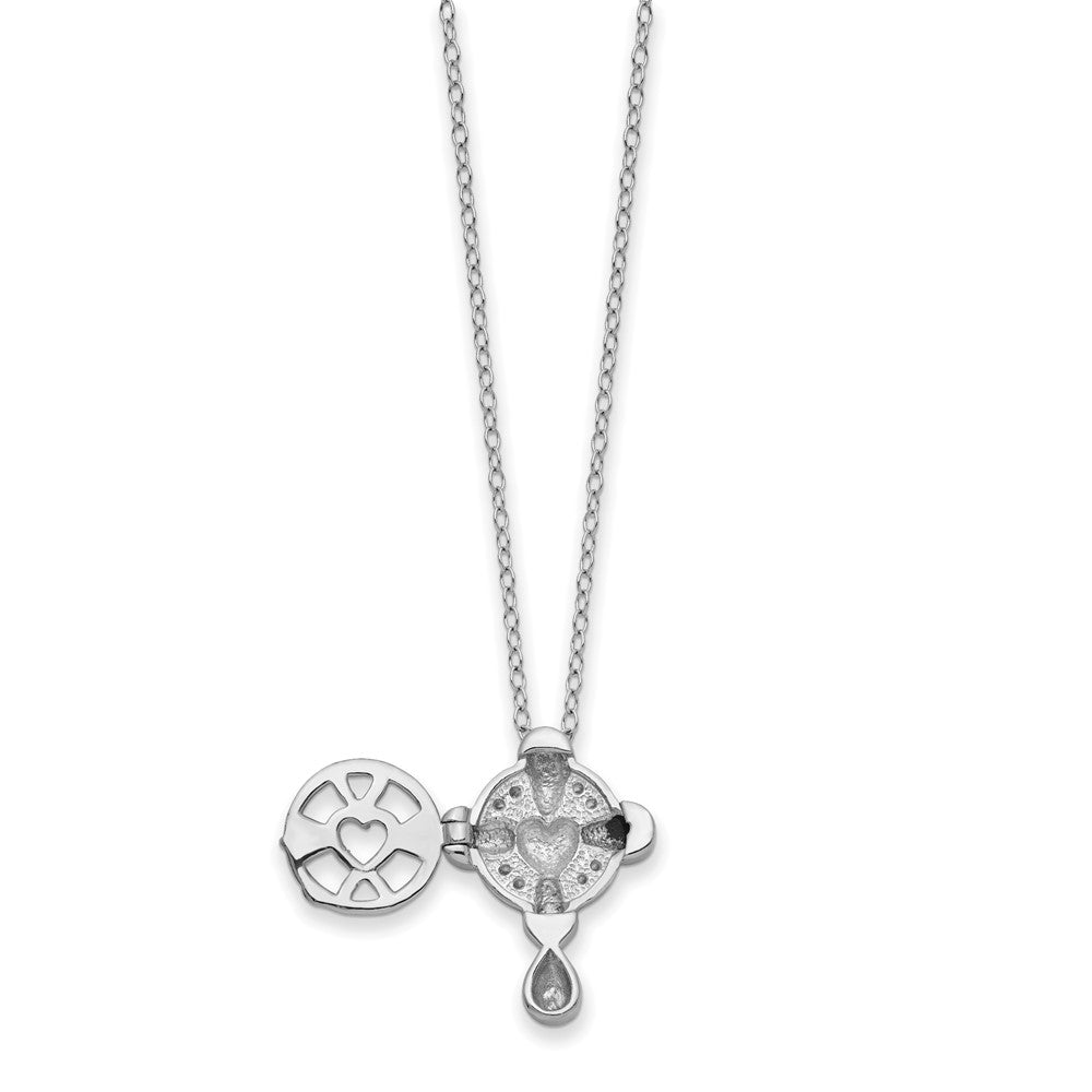 Sterling Silver Cubic Zirconia Memory Cross Locket Necklace 18"