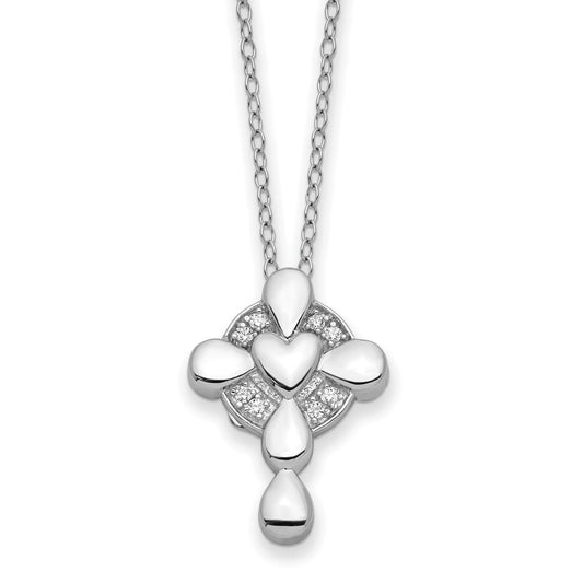 Sterling Silver Cubic Zirconia Memory Cross Locket Necklace 18"