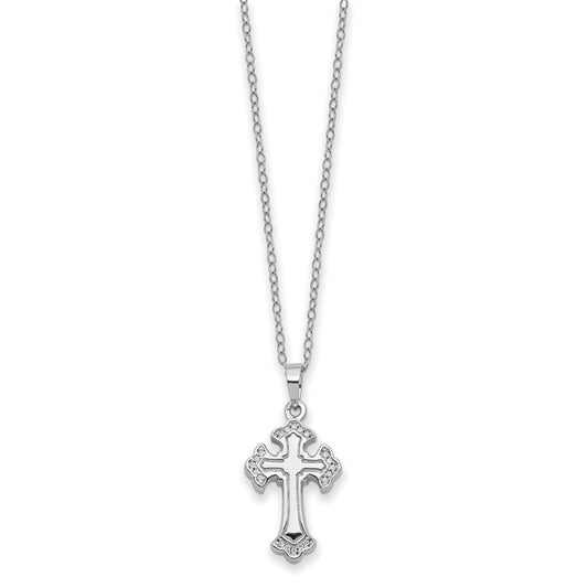 Sterling Silver Cubic Zirconia Eternal Home Cross Ash Holder Necklace 18"