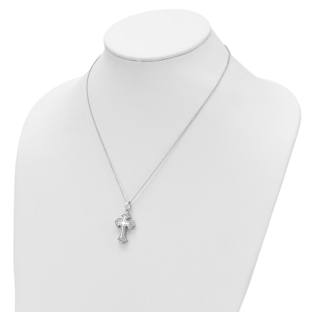Sterling Silver Cubic Zirconia Eternal Home Cross Ash Holder Necklace 18"
