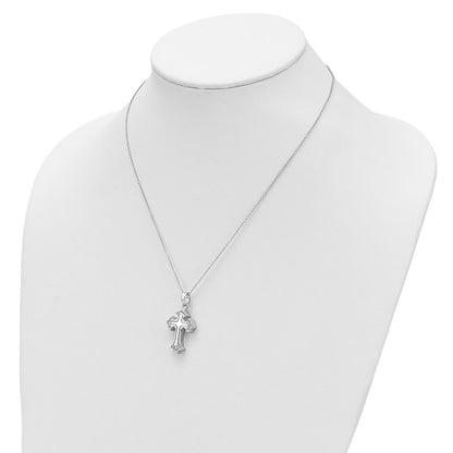 Sterling Silver Cubic Zirconia Eternal Home Cross Ash Holder Necklace 18"
