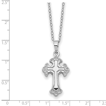 Sterling Silver Cubic Zirconia Eternal Home Cross Ash Holder Necklace 18"