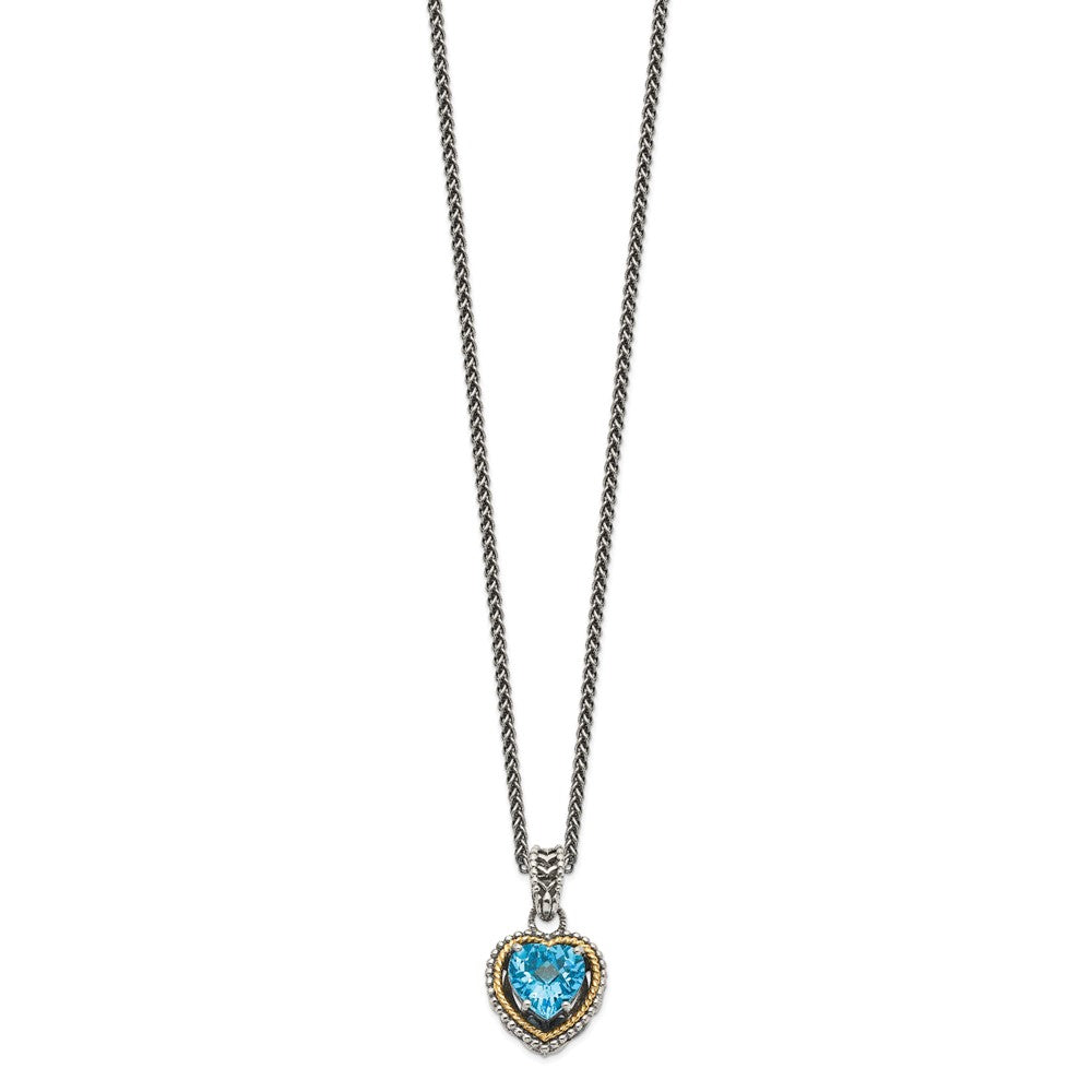 Sterling Silver 14K Gold Accent Blue Topaz Heart Necklace 18"