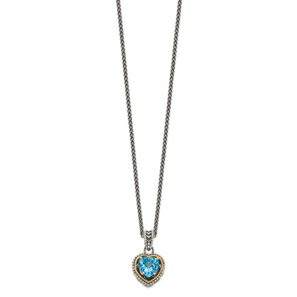 Sterling Silver 14K Gold Accent Blue Topaz Heart Necklace 18"