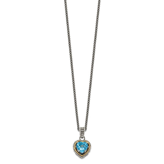 Sterling Silver 14K Gold Accent Blue Topaz Heart Necklace 18"