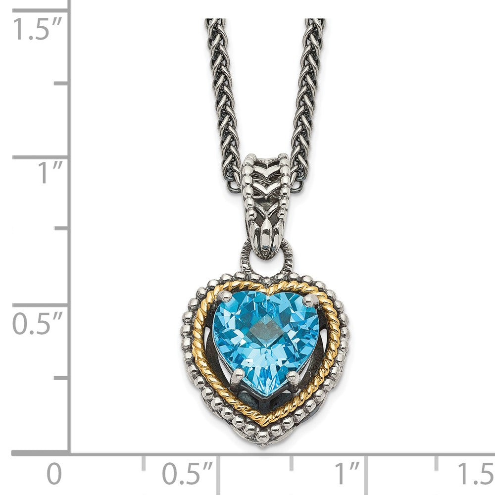 Sterling Silver 14K Gold Accent Blue Topaz Heart Necklace 18"