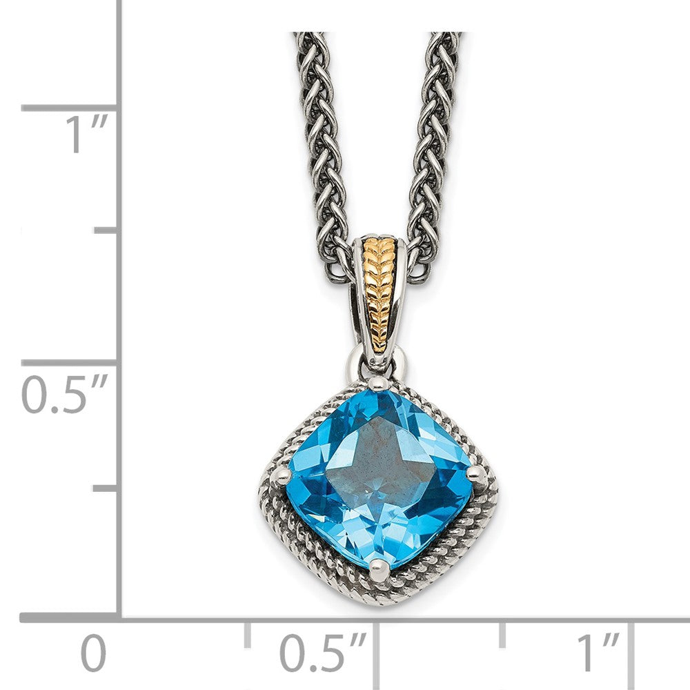 Sterling Silver 14K Gold Accent Cushion Blue Topaz Necklace 18"