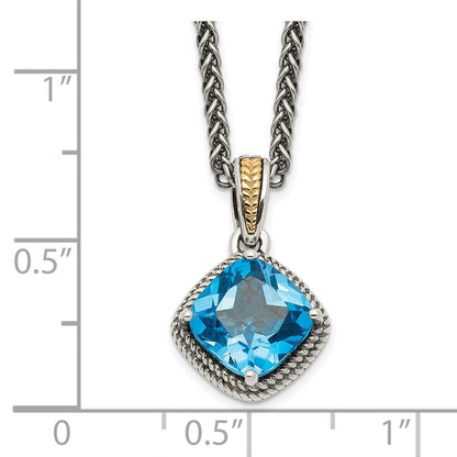 Sterling Silver 14K Gold Accent Cushion Blue Topaz Necklace 18"
