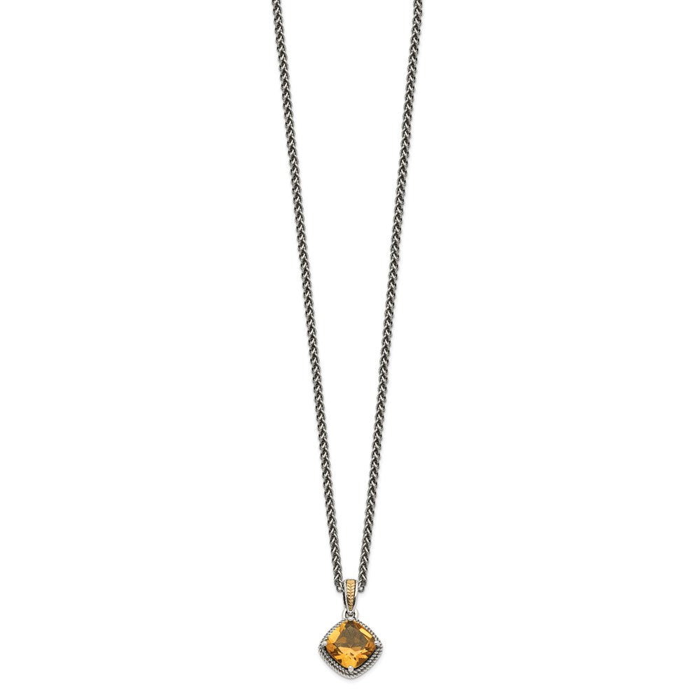 Sterling Silver 14K Gold Accent Cushion Citrine Necklace 18"