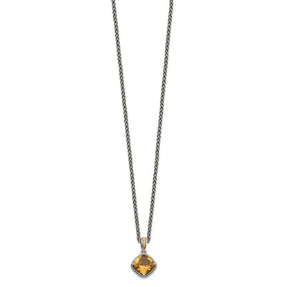 Sterling Silver 14K Gold Accent Cushion Citrine Necklace 18"