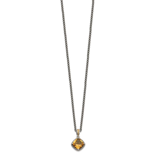 Sterling Silver 14K Gold Accent Cushion Citrine Necklace 18"