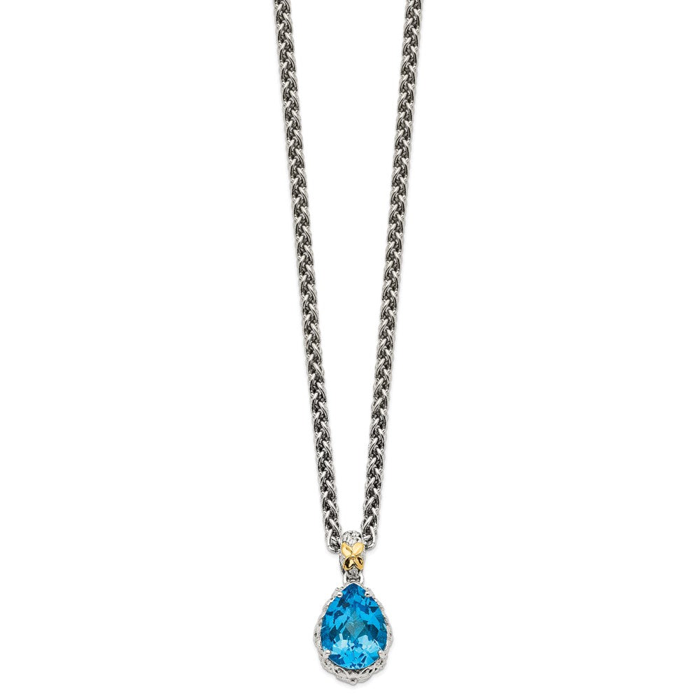 Sterling Silver 14K Gold Accent Pear Shaped Blue Topaz Necklace 18"