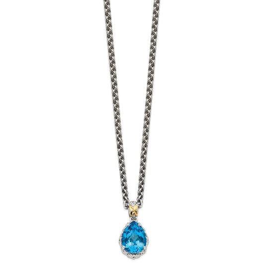 Sterling Silver 14K Gold Accent Pear Shaped Blue Topaz Necklace 18"