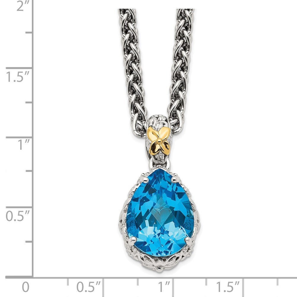 Sterling Silver 14K Gold Accent Pear Shaped Blue Topaz Necklace 18"