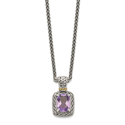Sterling Silver 14K Gold Accent Cushion Amethyst Necklace 18"
