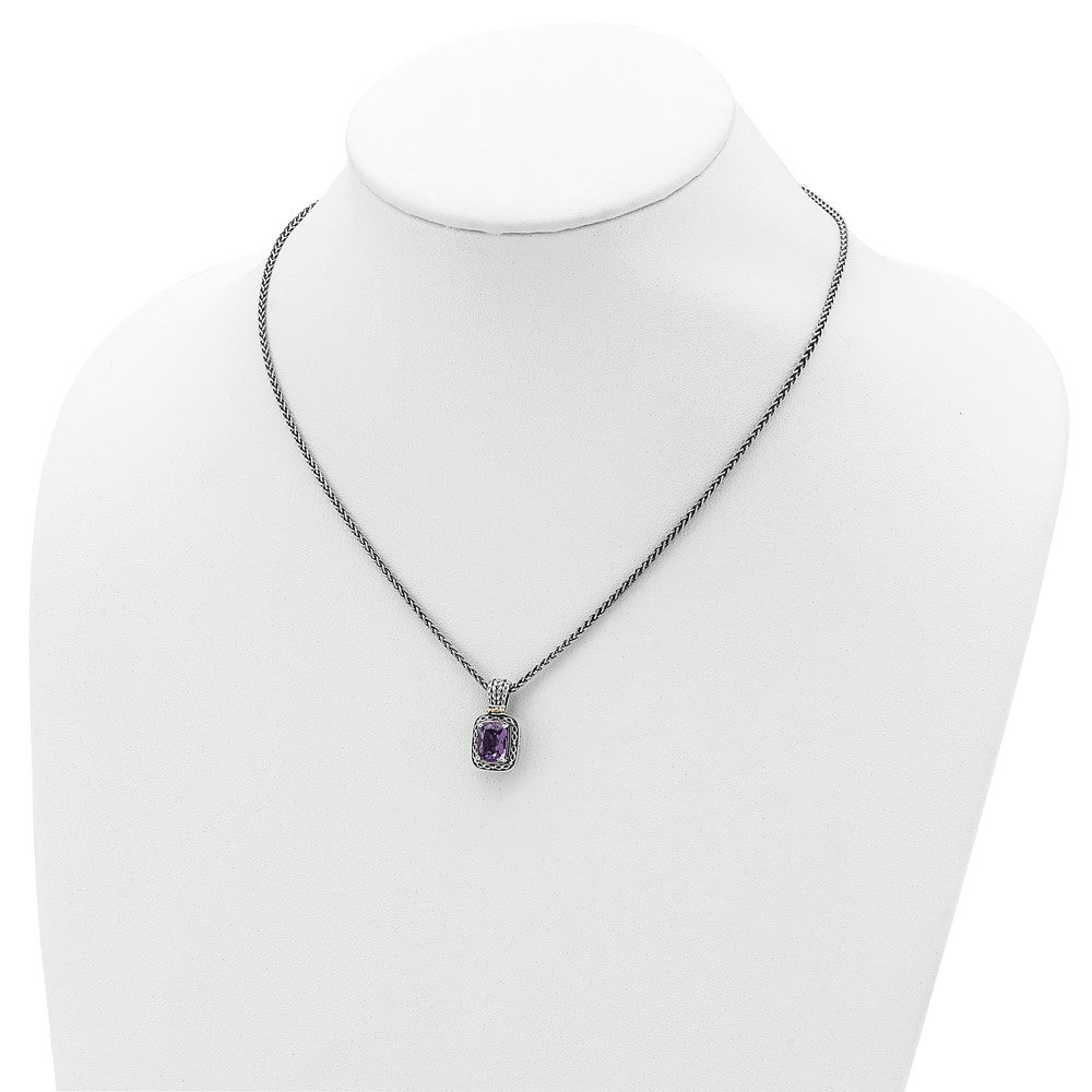 Sterling Silver 14K Gold Accent Cushion Amethyst Necklace 18"