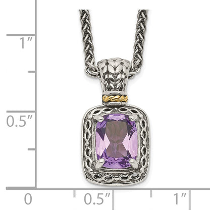 Sterling Silver 14K Gold Accent Cushion Amethyst Necklace 18"