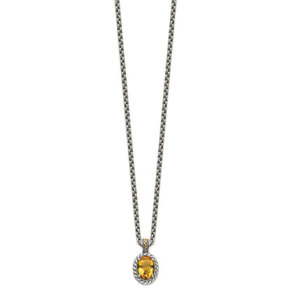 Sterling Silver 14K Gold Accent Oval Citrine Necklace 18"