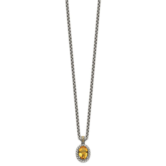 Sterling Silver 14K Gold Accent Oval Citrine Necklace 18"