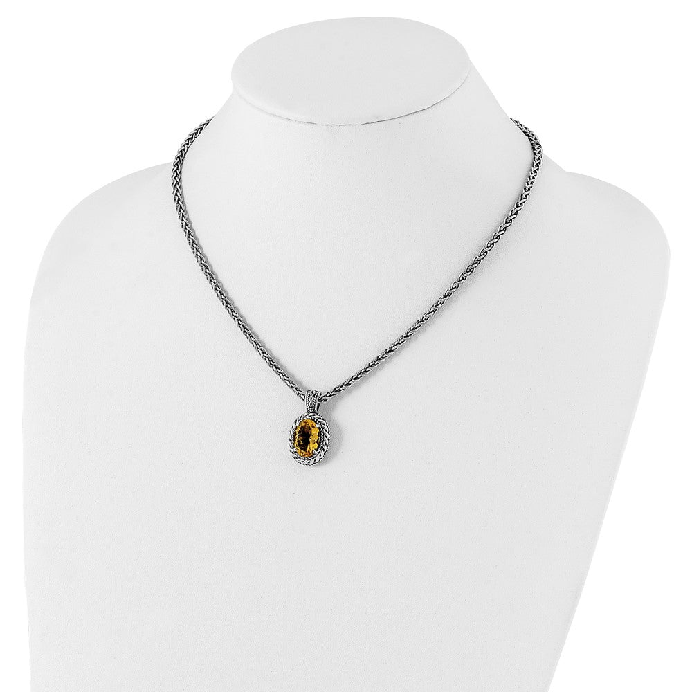 Sterling Silver 14K Gold Accent Oval Citrine Necklace 18"