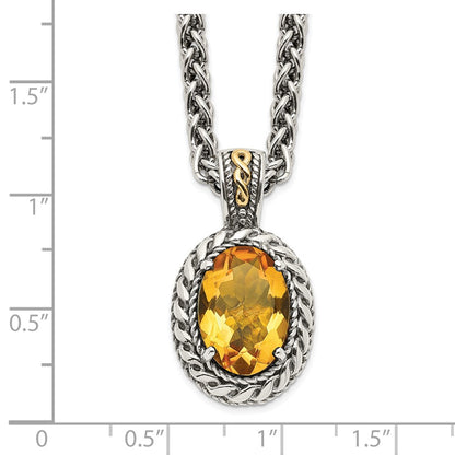 Sterling Silver 14K Gold Accent Oval Citrine Necklace 18"