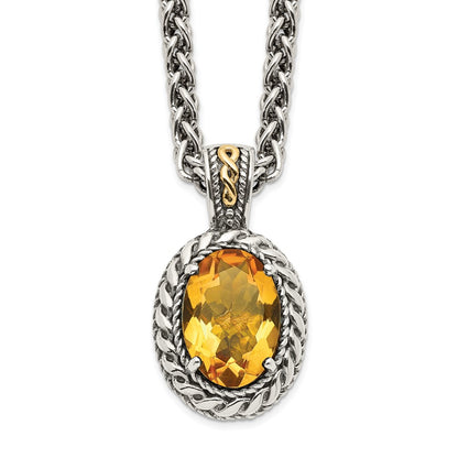 Sterling Silver 14K Gold Accent Oval Citrine Necklace 18"